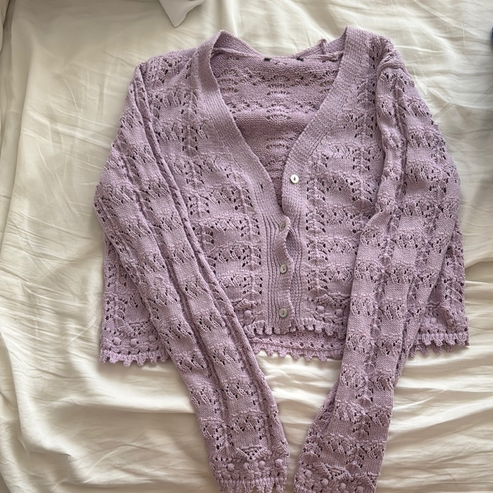 Lavender Lace Knit Women's Sweater